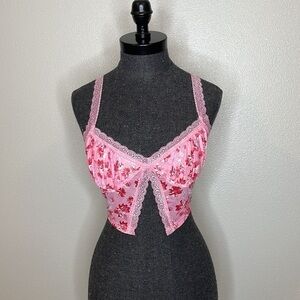 Shein Pink Floral Print Crop Cami Top Size Small
